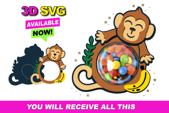 Candy Holder Monkey: A Playful 3D SVG Design Asset