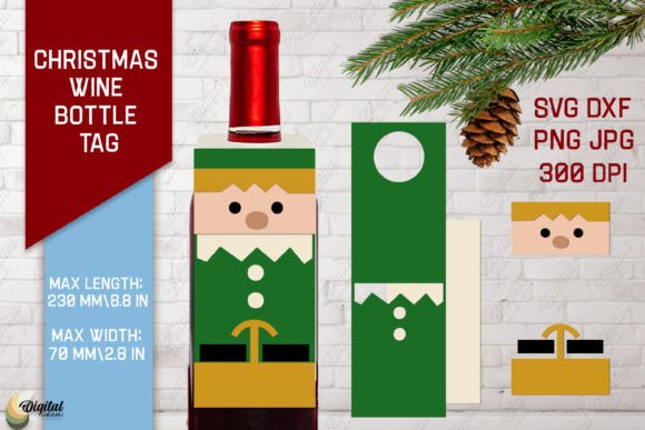 Elf SVG: Modern Christmas Wine Bottle Tags for 3D Visuals