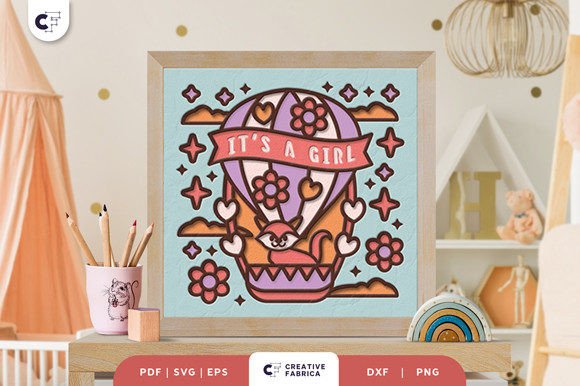 Embroidery Designer Review: Baby Girl Hot Air Balloon Shadow Box SVG